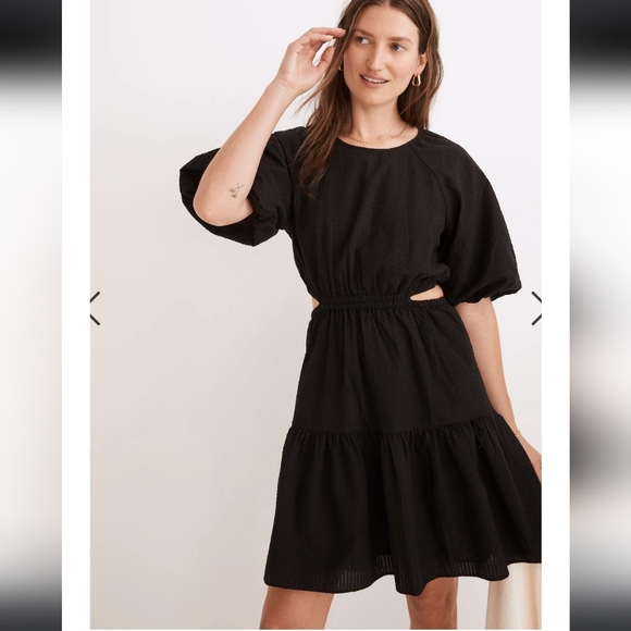 NWT. Madewell sz XL seersucker puff- sleeve cut-out mini dress - Picture 2 of 10